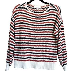 LOFT Striped Crew Neck Sweater - Red, Black, White